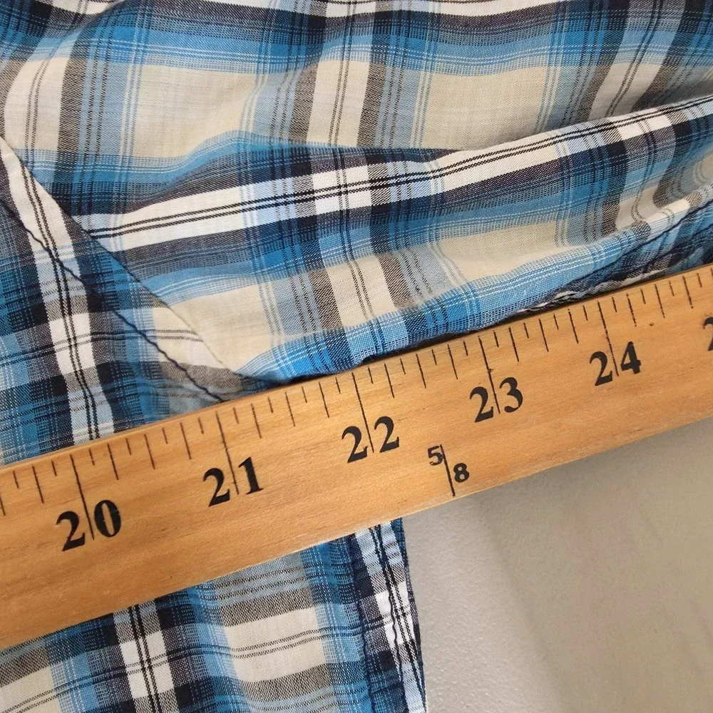 True Religion Western Shirt Mens XL Blue Plaid Pearl Snap Cowboy Rodeo Sawtooth*